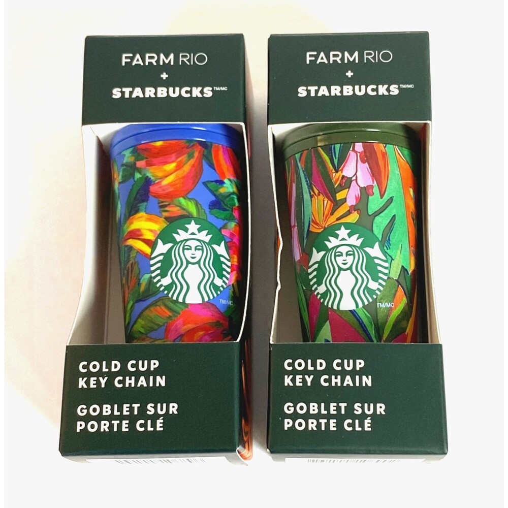 Starbucks Farm Rio Brazilian Banana Leaf Mini Tumbler Keychain Lot of 2 Multi